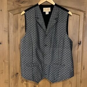 Scully Vest Large Black White Geometric Western‎ Button Cowboy Wedding Waistcoat